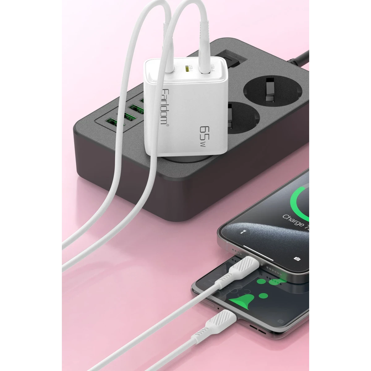Earldom EU53 Type-C Lightning ve USB Çıkışlı 65W PD Hızlı Şarj Aleti - Beyaz