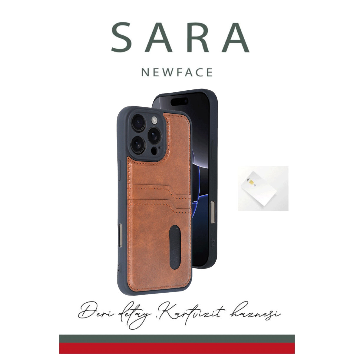 Newface Apple iPhone 16 Pro Max Kılıf Sara Kartvizitli Deri Kılıf - Siyah — görsel 9