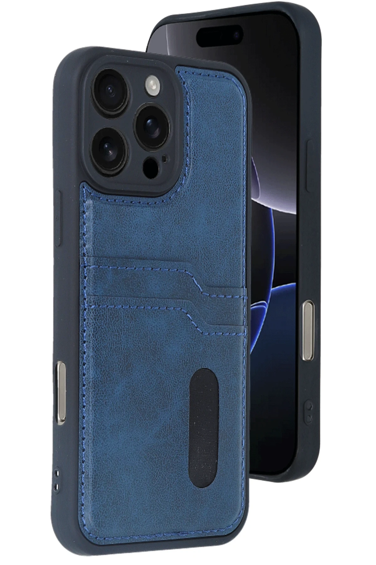 Newface iPhone 16 Pro Kılıf Sara Kartvizitli Deri Kılıf - Lacivert