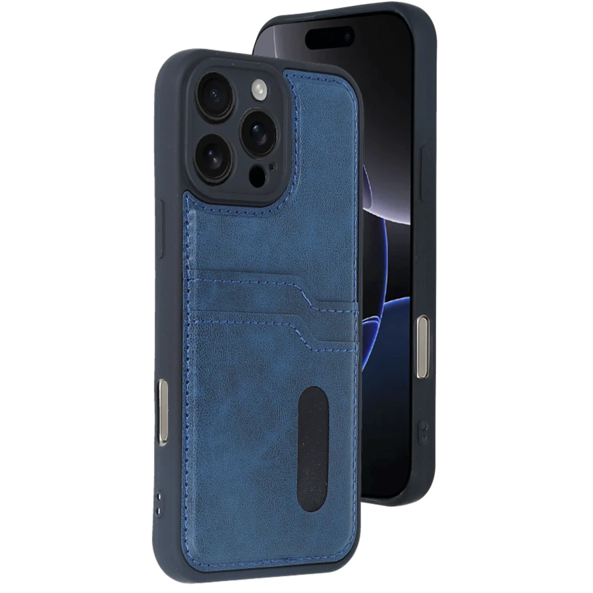 Newface Apple iPhone 16 Pro Kılıf Sara Kartvizitli Deri Kılıf - Lacivert