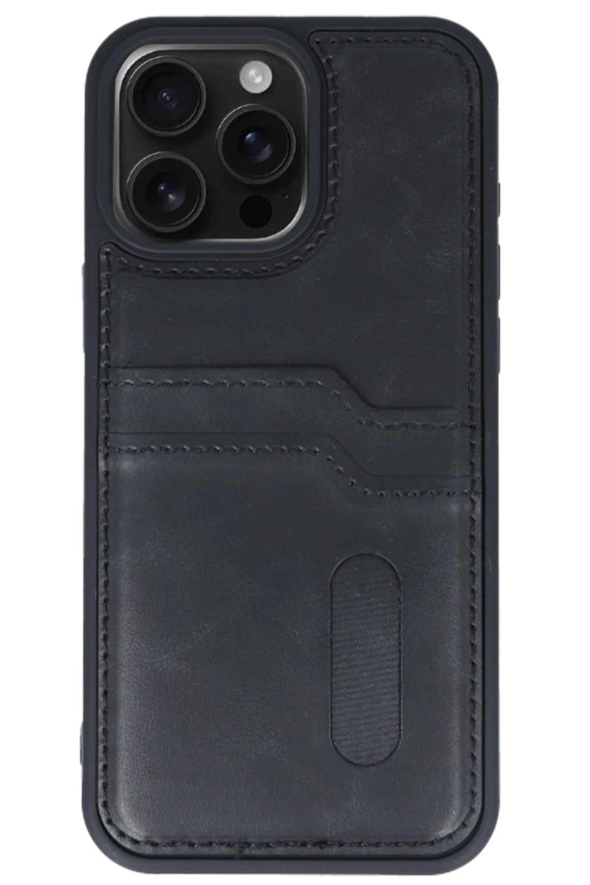 Newface iPhone 15 Pro Max Kılıf Sara Kartvizitli Deri Kılıf - Siyah