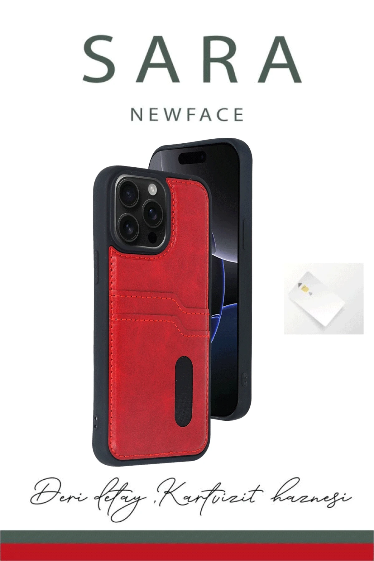 Newface iPhone 15 Pro Max Kılıf Sara Kartvizitli Deri Kılıf - Siyah