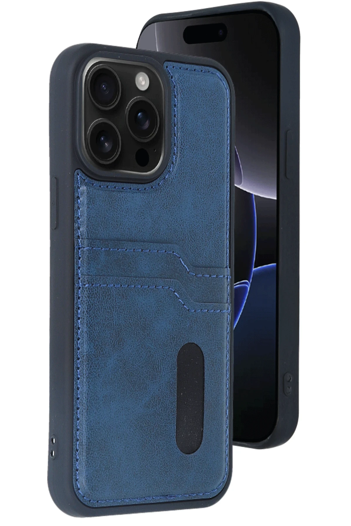 Newface iPhone 15 Pro Max Kılıf Sara Kartvizitli Deri Kılıf - Lacivert