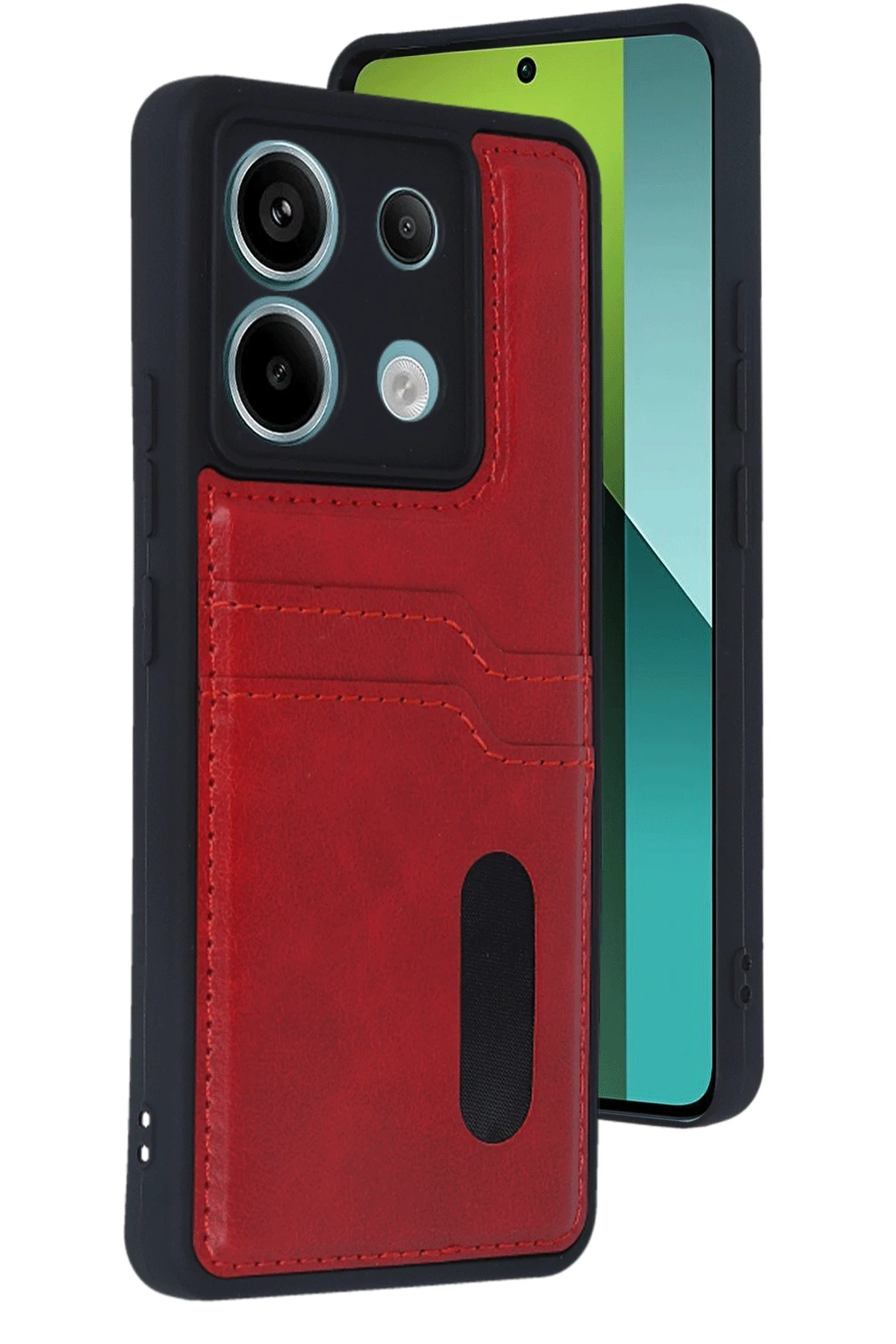 Newface Xiaomi Redmi Note 13 Pro 5G Kılıf Sara Kartvizitli Deri Kılıf - Kırmızı