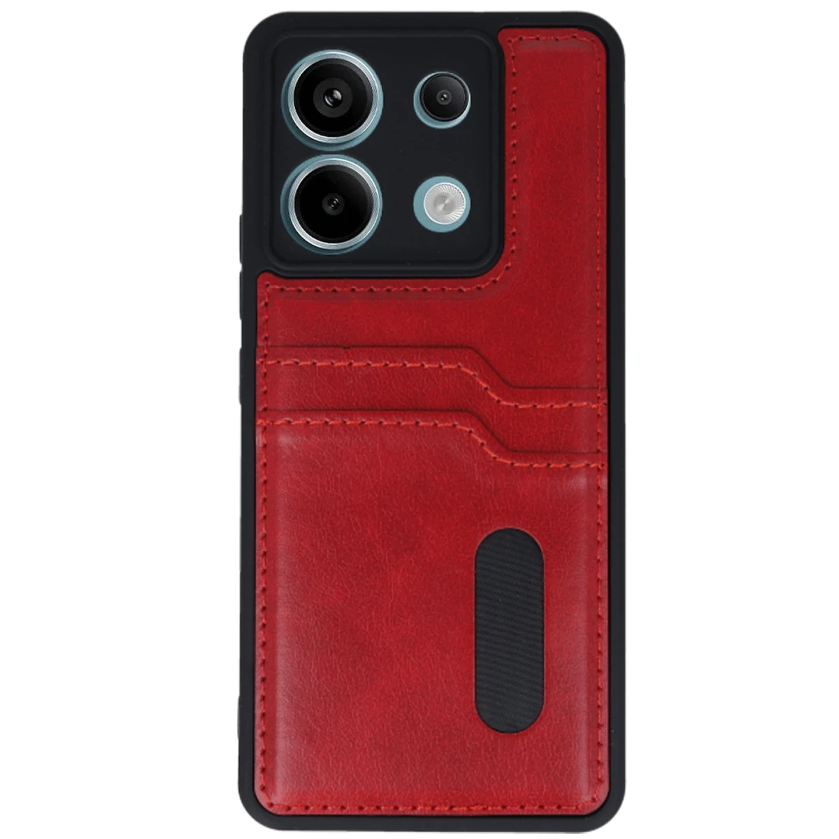 Xiaomi Redmi Note 13 Pro 5G Kılıf Sara Kartvizitli Deri Kılıf - Kırmızı