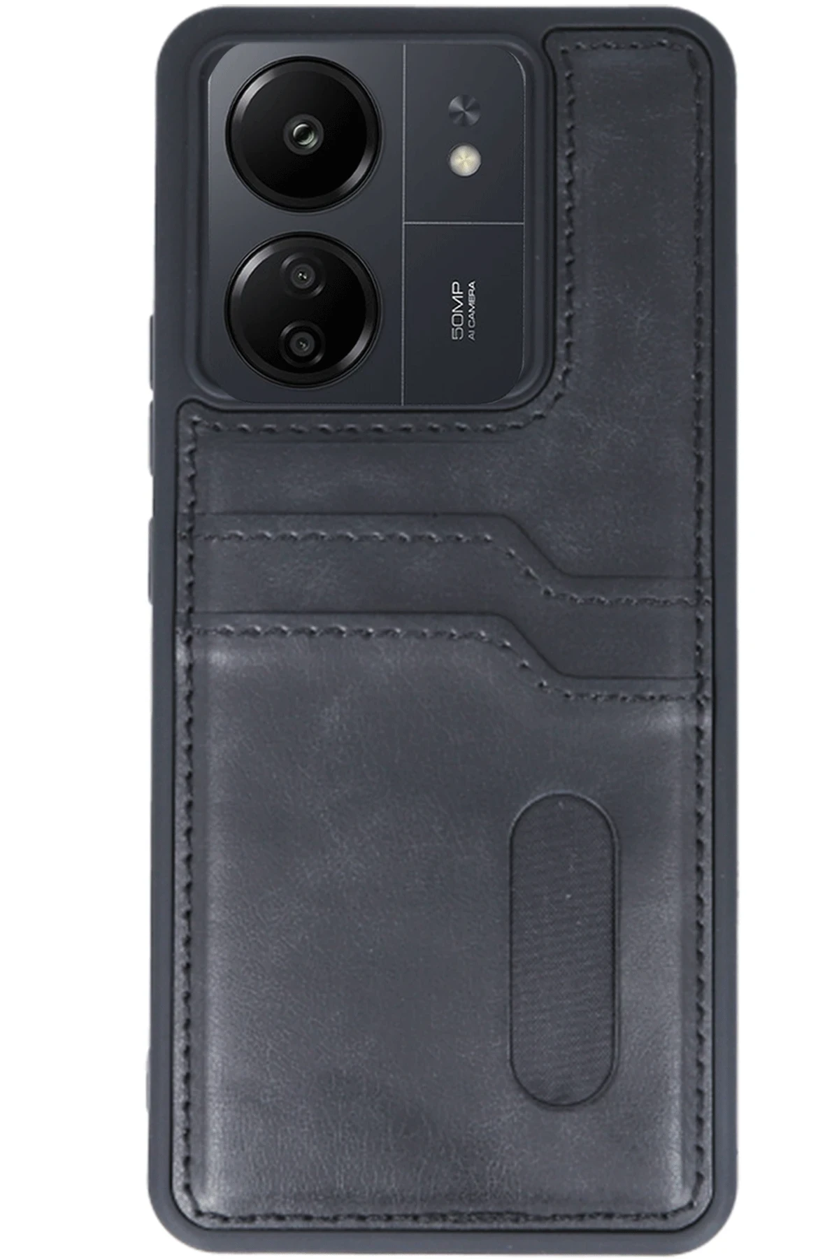 Newface Xiaomi Redmi 13C Kılıf Sara Kartvizitli Deri Kılıf - Siyah