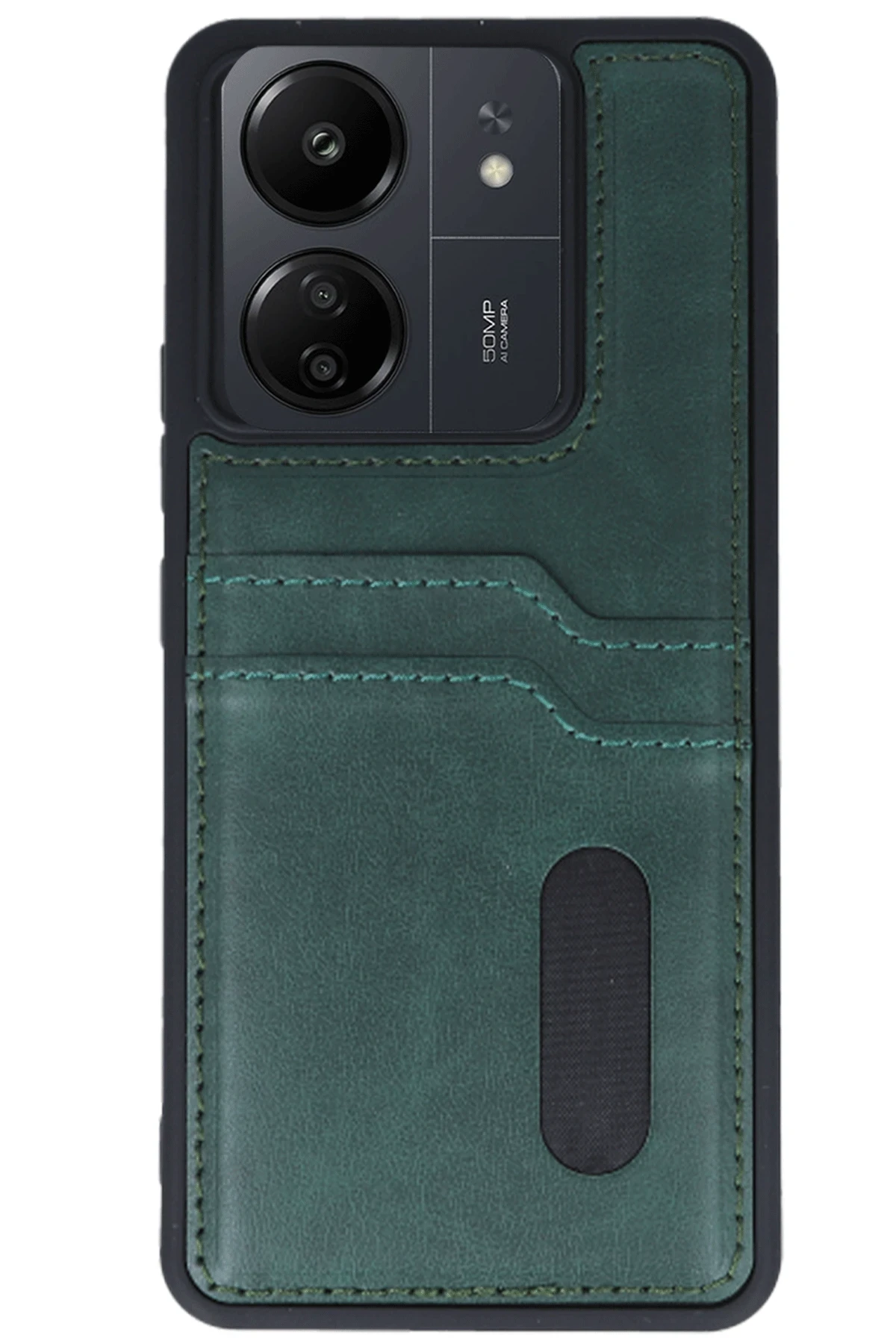 Newface Xiaomi Redmi 13C Kılıf Sara Kartvizitli Deri Kılıf - Koyu Yeşil