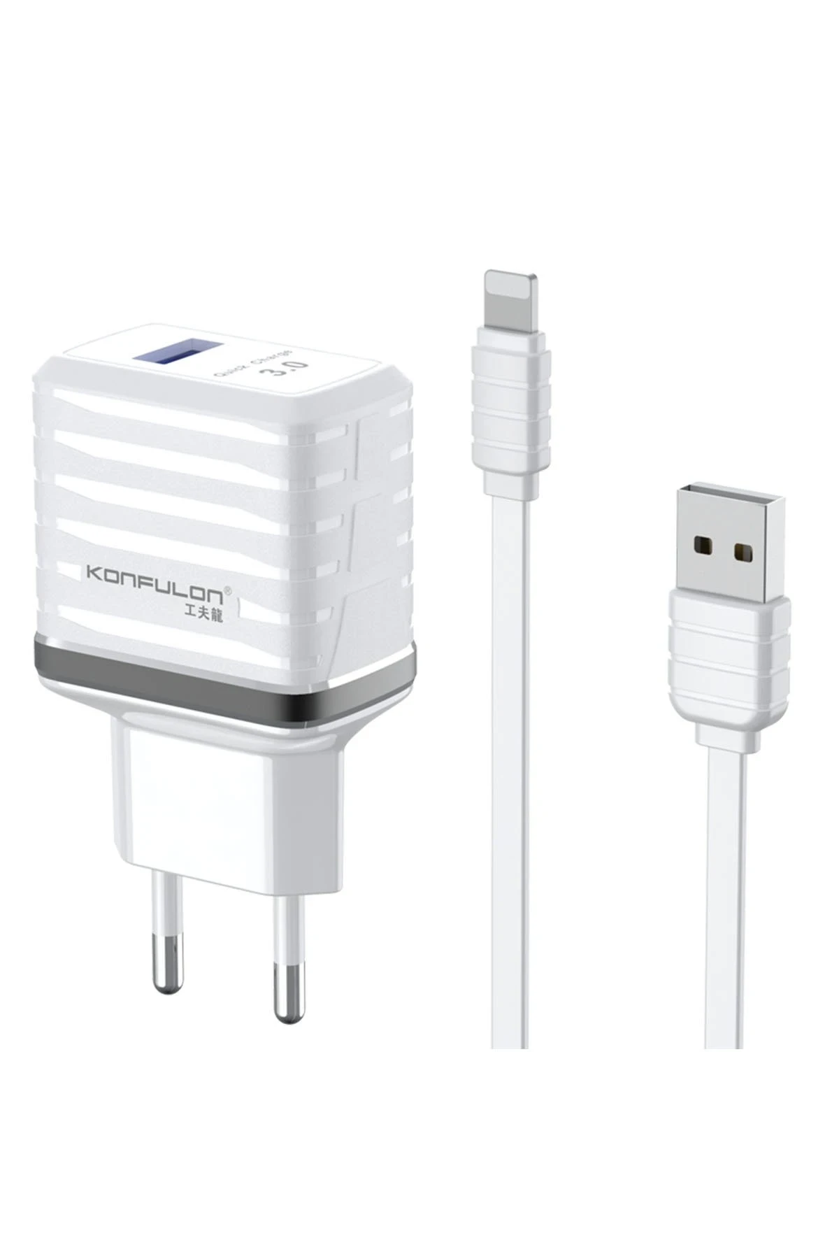 Konfulon C19Q 18W USB Çıkışlı Ekstra USB to Lightning Kablolu PD Hızlı Şarj Cihazı - Beyaz
