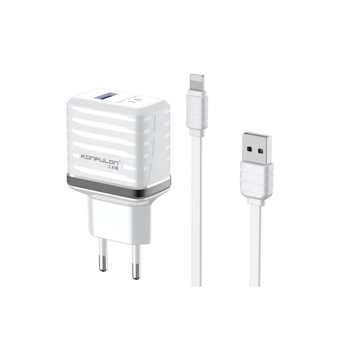 Konfulon C19Q 18W USB Çıkışlı Ekstra USB to Lightning Kablolu PD Hızlı Şarj Cihazı - Beyaz — görsel 3