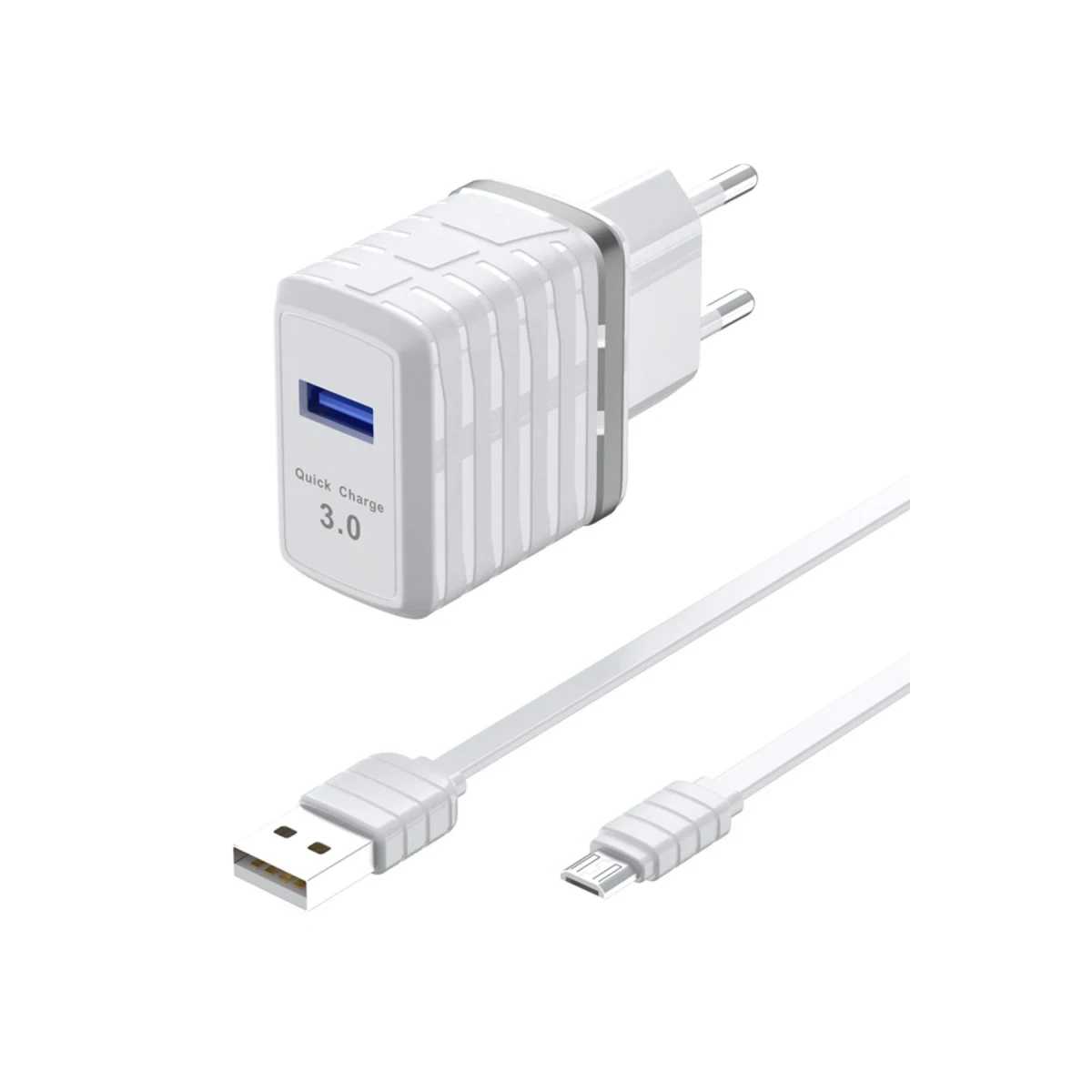 Newface C19Q 18W USB Çıkışlı Ekstra USB to Micro Kablolu PD Hızlı Şarj Cihazı - Beyaz — görsel 2