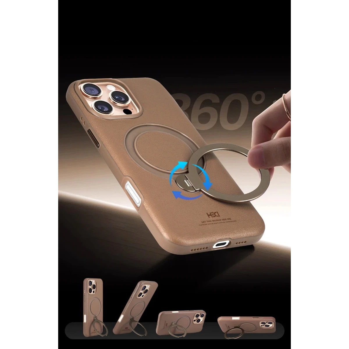 HDD Apple iPhone 16 Pro Max Vapor Deri Magsafe Standlı Kılıf - Gold