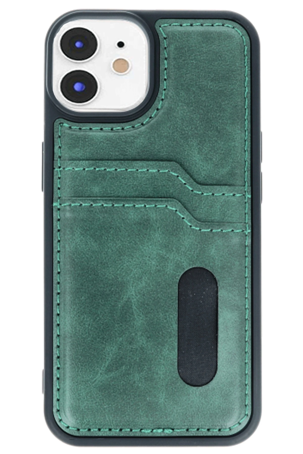 Newface iPhone 11 Kılıf Sara Kartvizitli Deri Kılıf - Koyu Yeşil