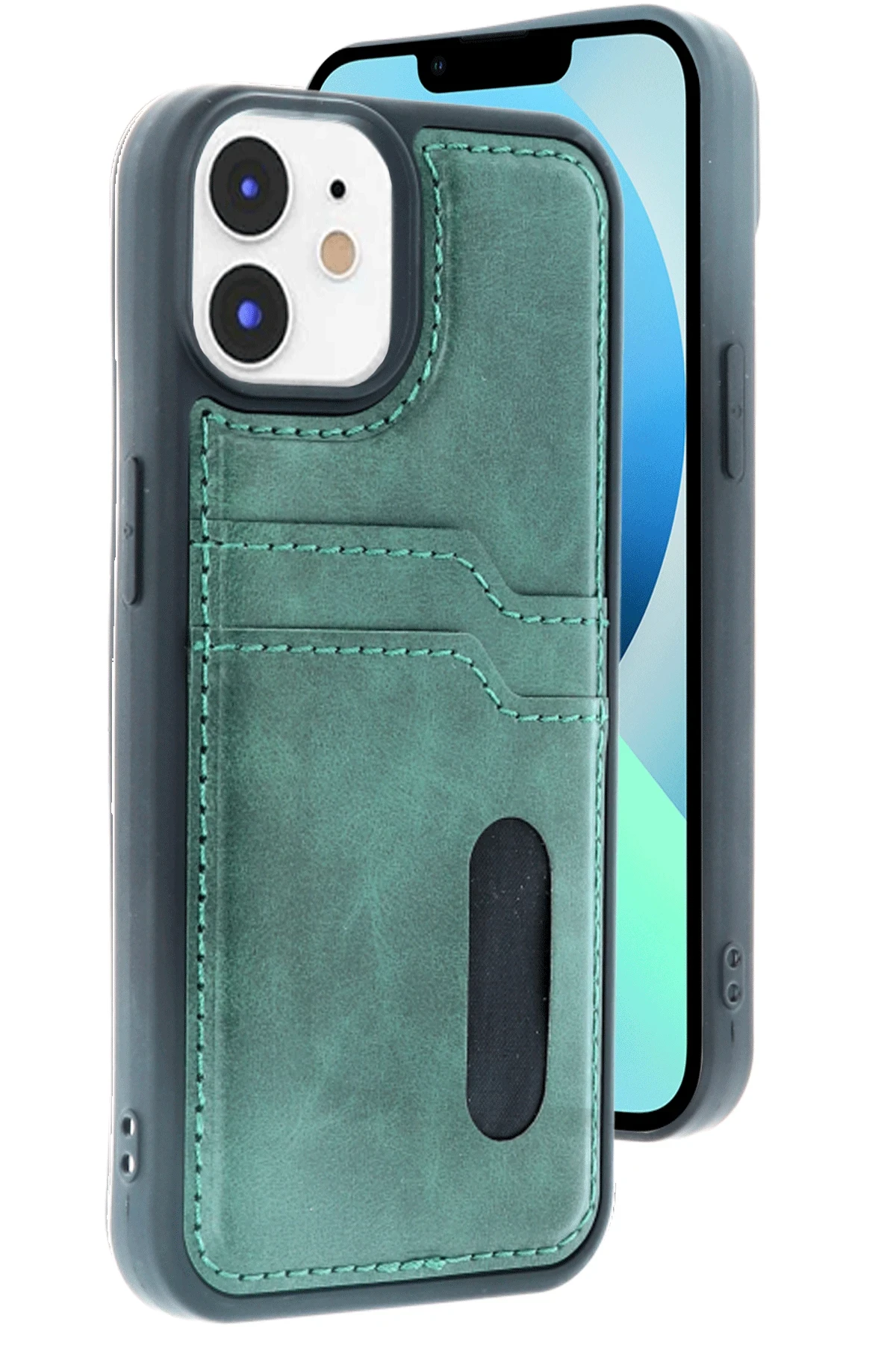 Newface iPhone 11 Kılıf Sara Kartvizitli Deri Kılıf - Koyu Yeşil