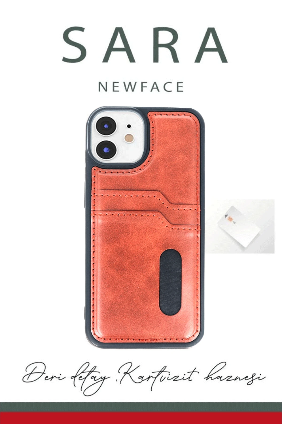 Newface iPhone 11 Kılıf Sara Kartvizitli Deri Kılıf - Koyu Yeşil