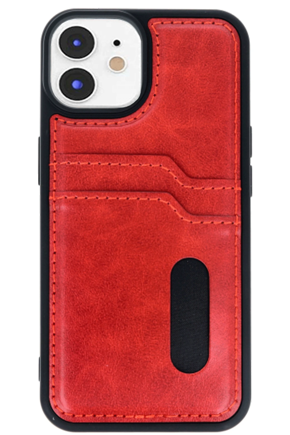 Newface iPhone 11 Kılıf Sara Kartvizitli Deri Kılıf - Kırmızı