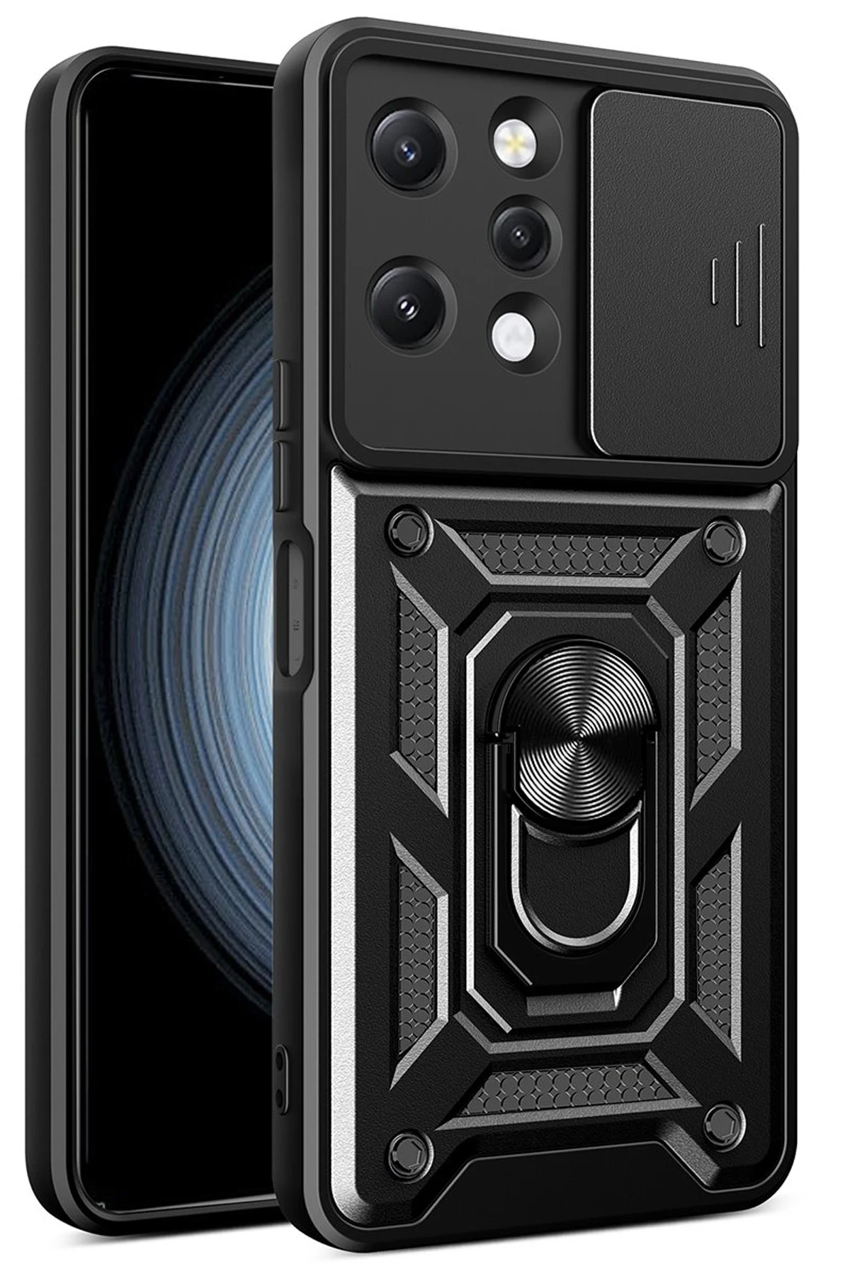 Newface Xiaomi Redmi 12 Kılıf Pars Lens Yüzüklü Silikon - Siyah