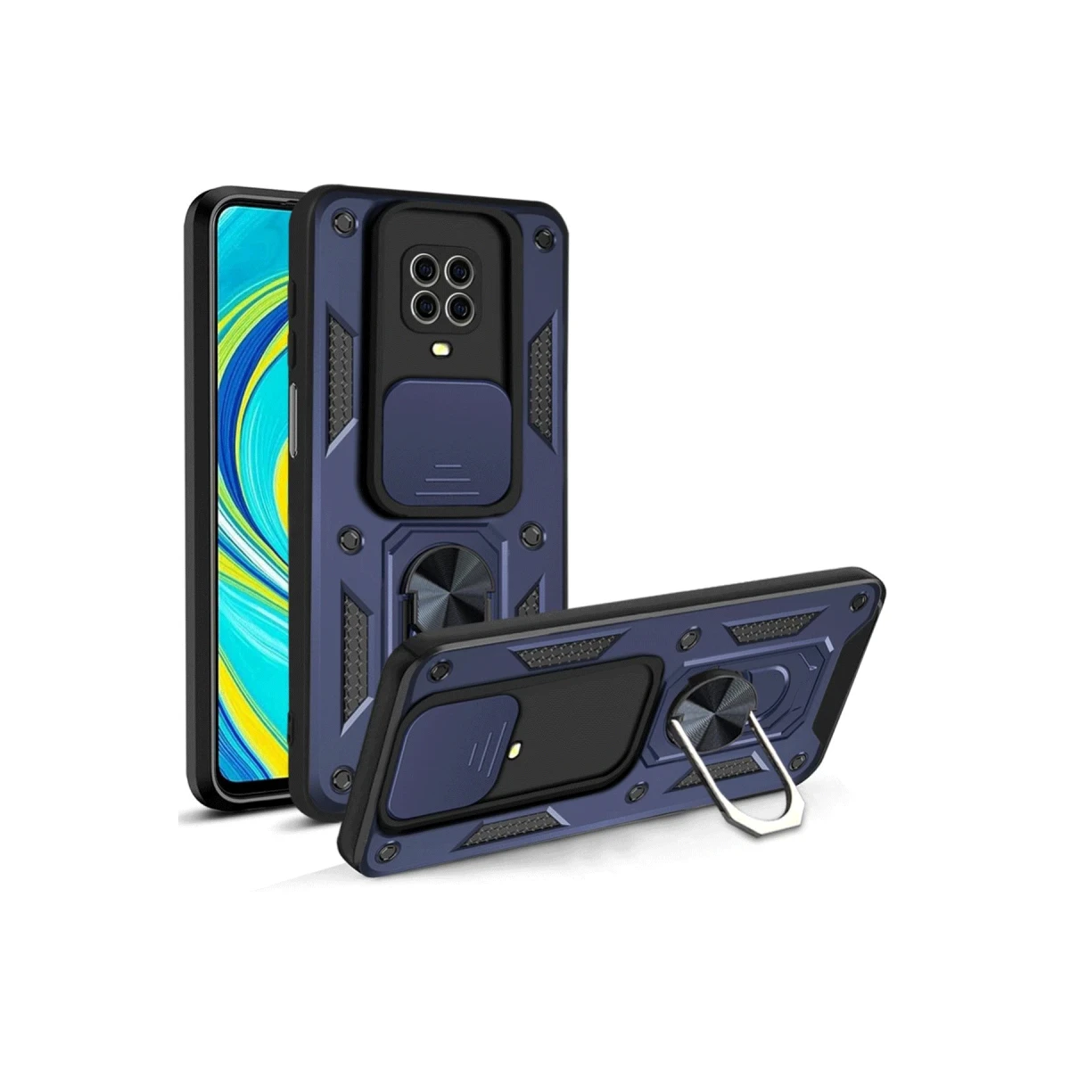 Newface Xiaomi Redmi Note 9 Pro Kılıf Pars Lens Yüzüklü Silikon - Lacivert