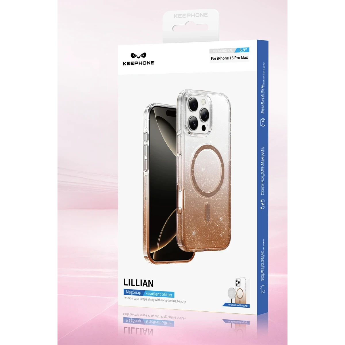 Keephone Apple iPhone 16 Pro Max Lillian Simli Magsafe Kılıf - Çöl Titanyum