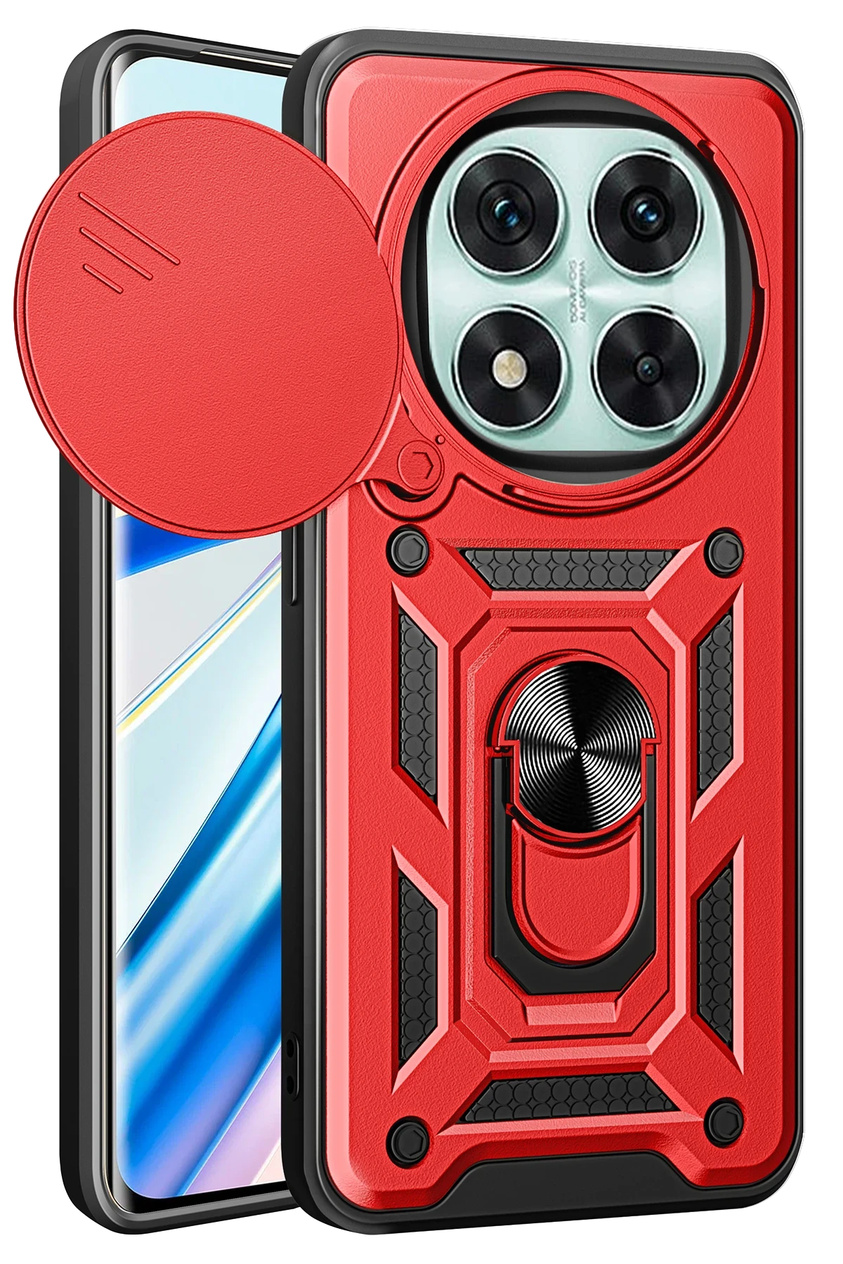 Newface Xiaomi Redmi Note 14 Pro 4G Kılıf Pars Lens Yüzüklü Silikon - Kırmızı