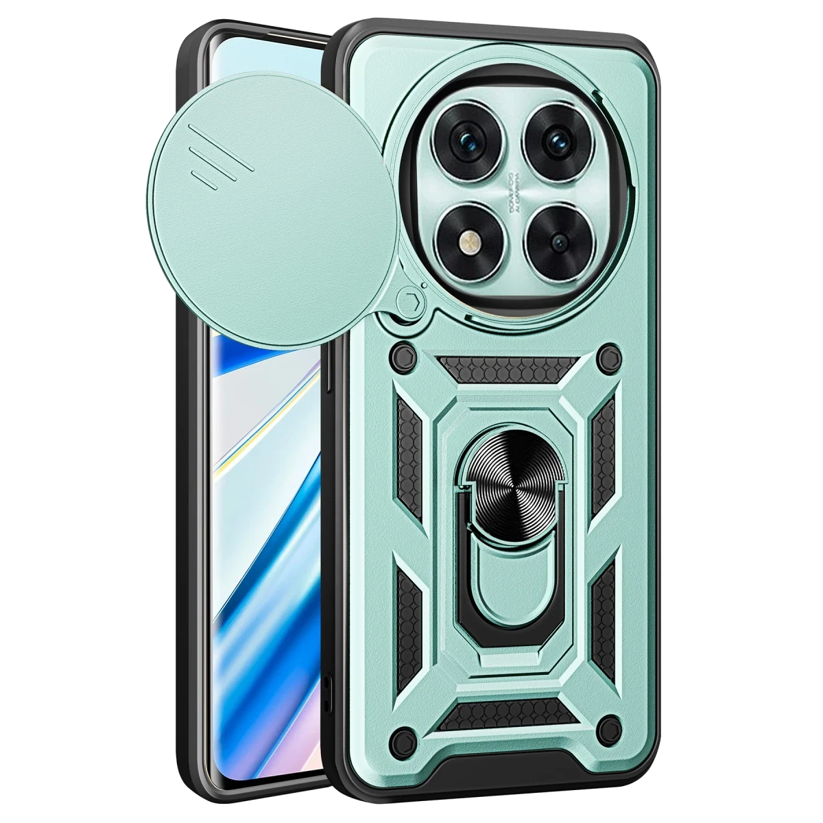 Newface Xiaomi Redmi Note 14 Pro 5G Kılıf Pars Lens Yüzüklü Silikon - Yeşil