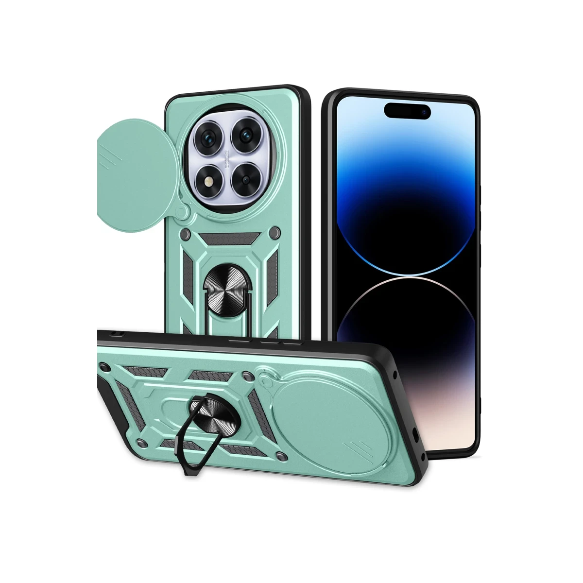 Newface Xiaomi Redmi Note 14 Pro Plus Kılıf Pars Lens Yüzüklü Silikon - Yeşil