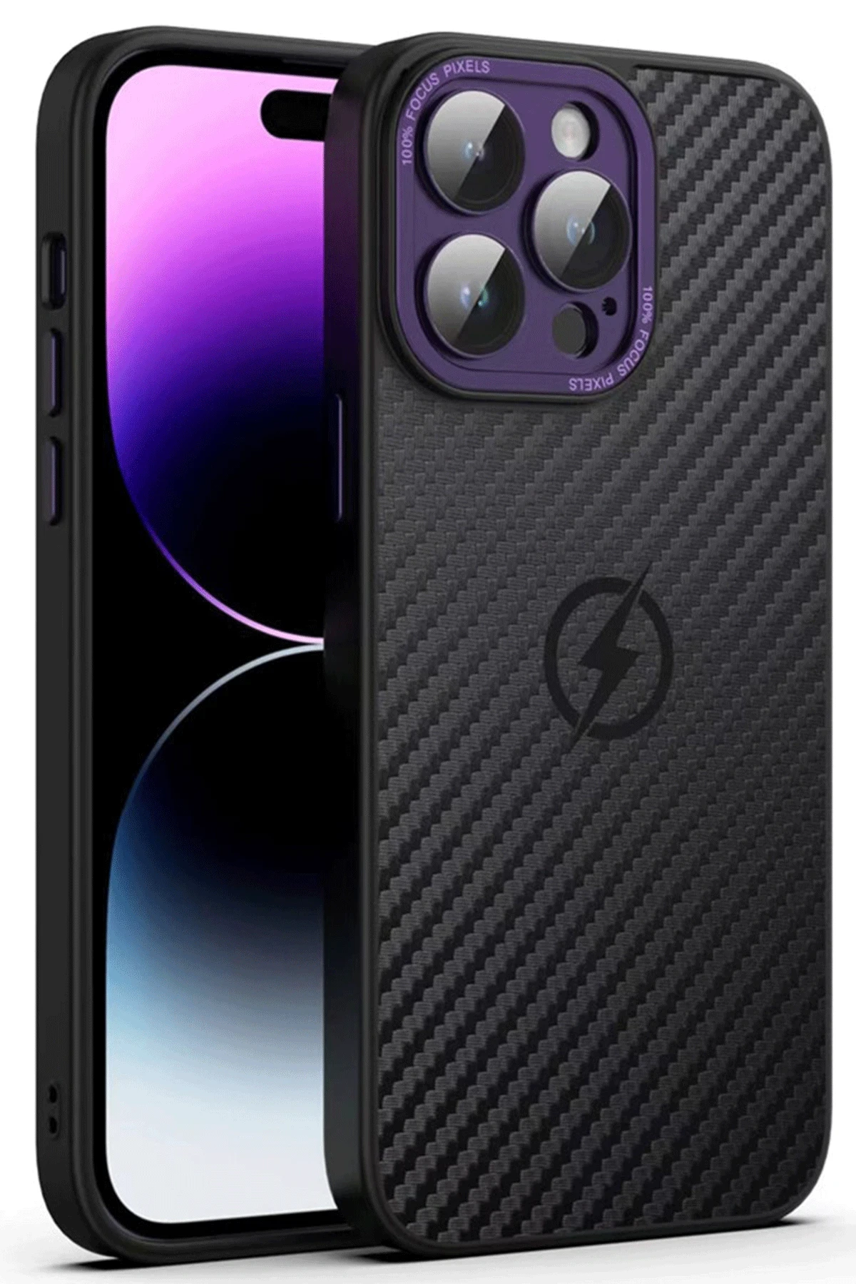 Newface Apple iPhone 14 Pro Kılıf Harbon Magneticsafe Karbon Kapak - Derin Mor