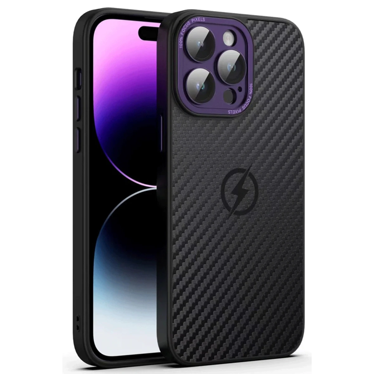 Newface Apple iPhone 14 Pro Kılıf Harbon Magneticsafe Karbon Kapak - Derin Mor — görsel 6