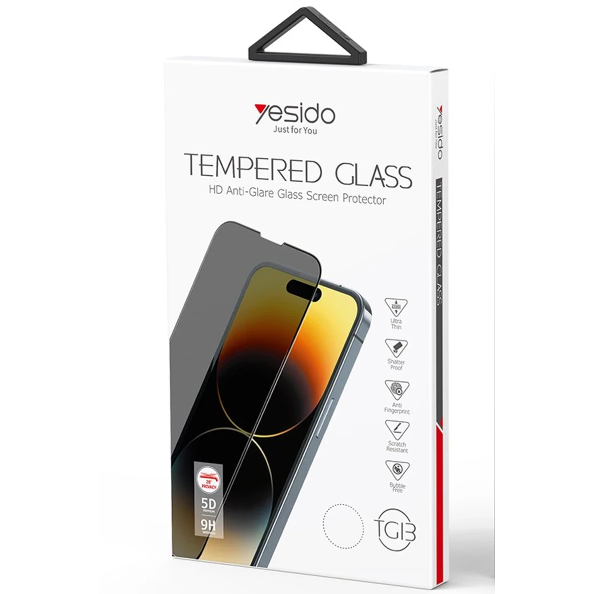 Yesido Apple iPhone 16 Pro Max TG13 5D Hayalet Cam Ekran Koruyucu - Siyah