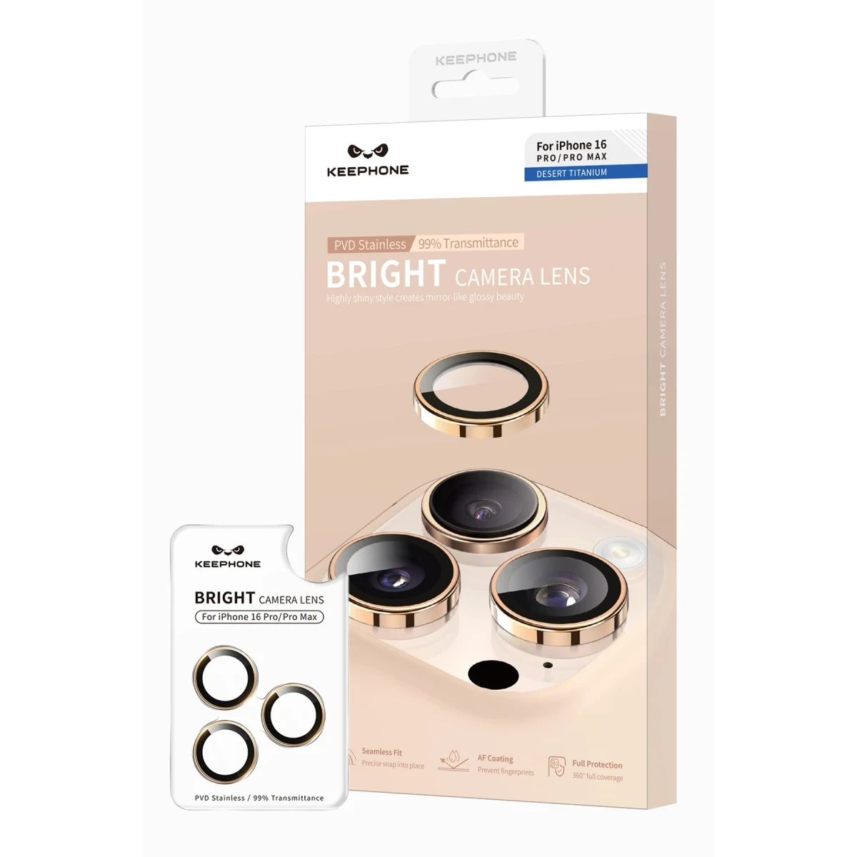 Keephone Apple iPhone 16 Pro Max Bright PVD Metal Kamera Lens - Çöl Titanyum