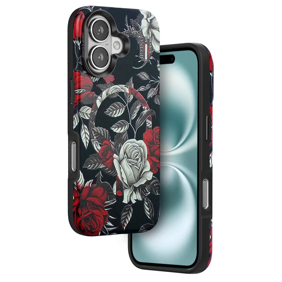Onegif Apple iPhone 16 Flower Series Magsafe Kapak - Siyah