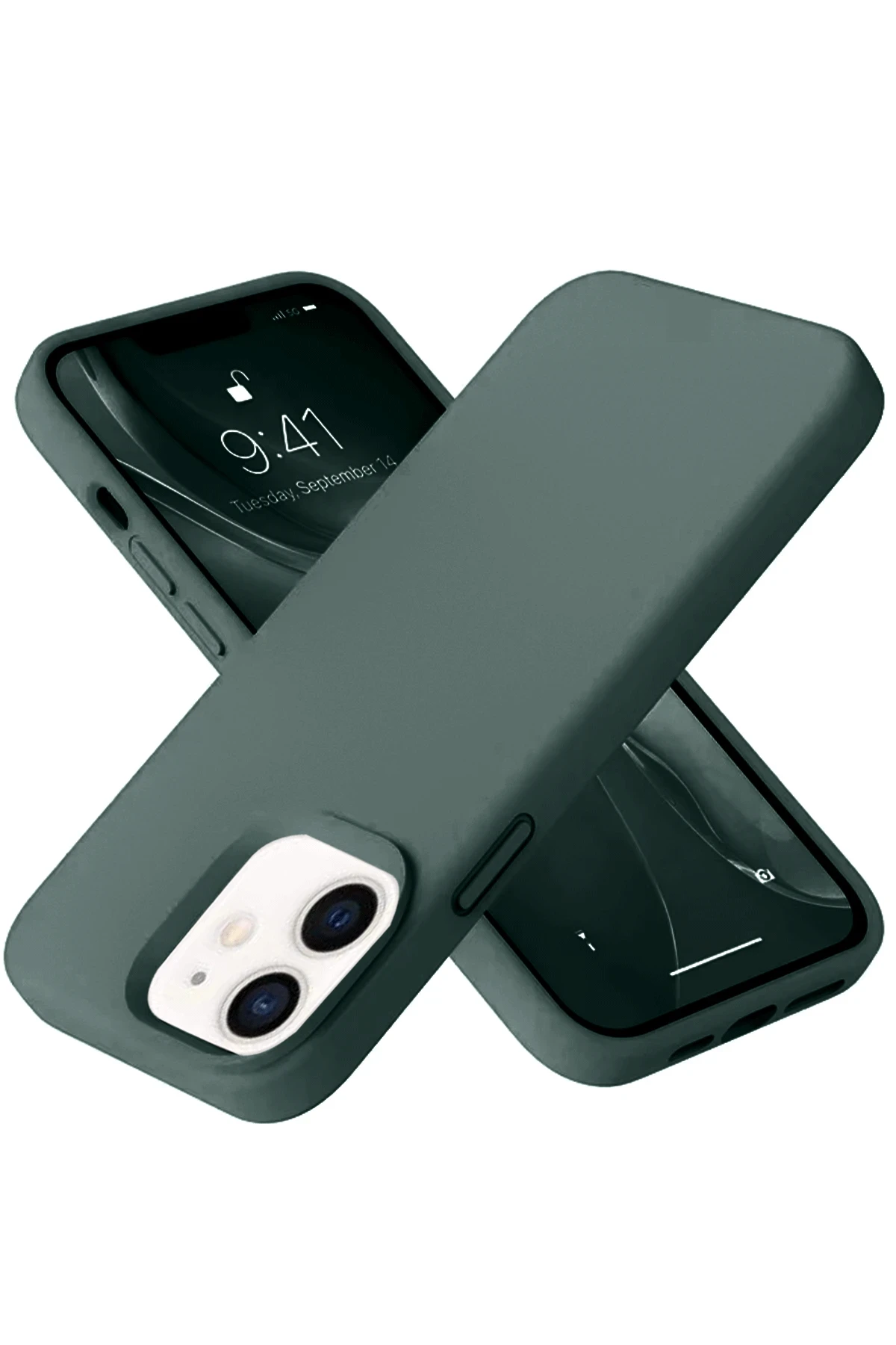 Newface iPhone 12 Kılıf Nano içi Kadife Silikon - Koyu Yeşil
