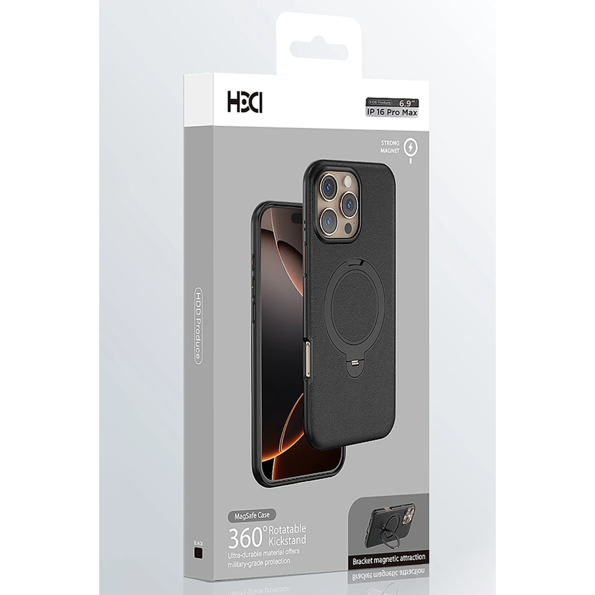 HDD Apple iPhone 16 Pro Vapor Deri Magsafe Standlı Kılıf - Siyah