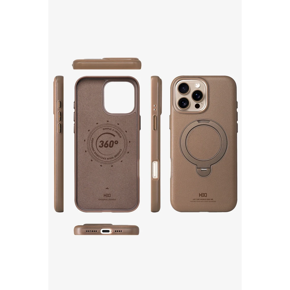 HDD Apple iPhone 16 Pro Vapor Deri Magsafe Standlı Kılıf - Gold