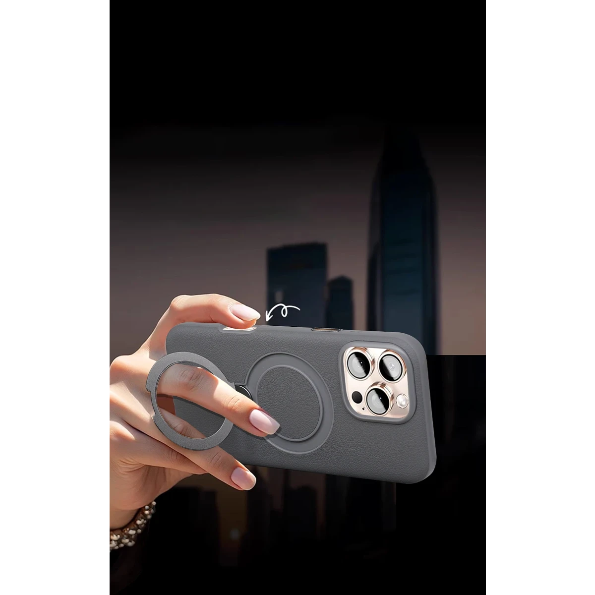 HDD Apple iPhone 16 Pro Vapor Deri Magsafe Standlı Kılıf - Titan Gri