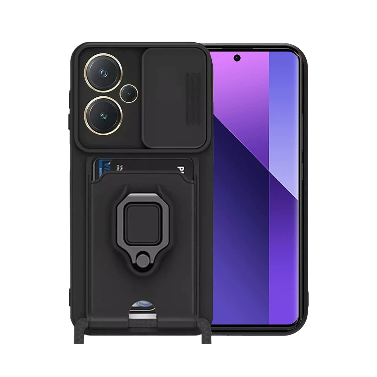 Newface Xiaomi Redmi Note 13 Pro Plus Kılıf Zuma Kartvizitli Yüzüklü Silikon - Siyah — görsel 5