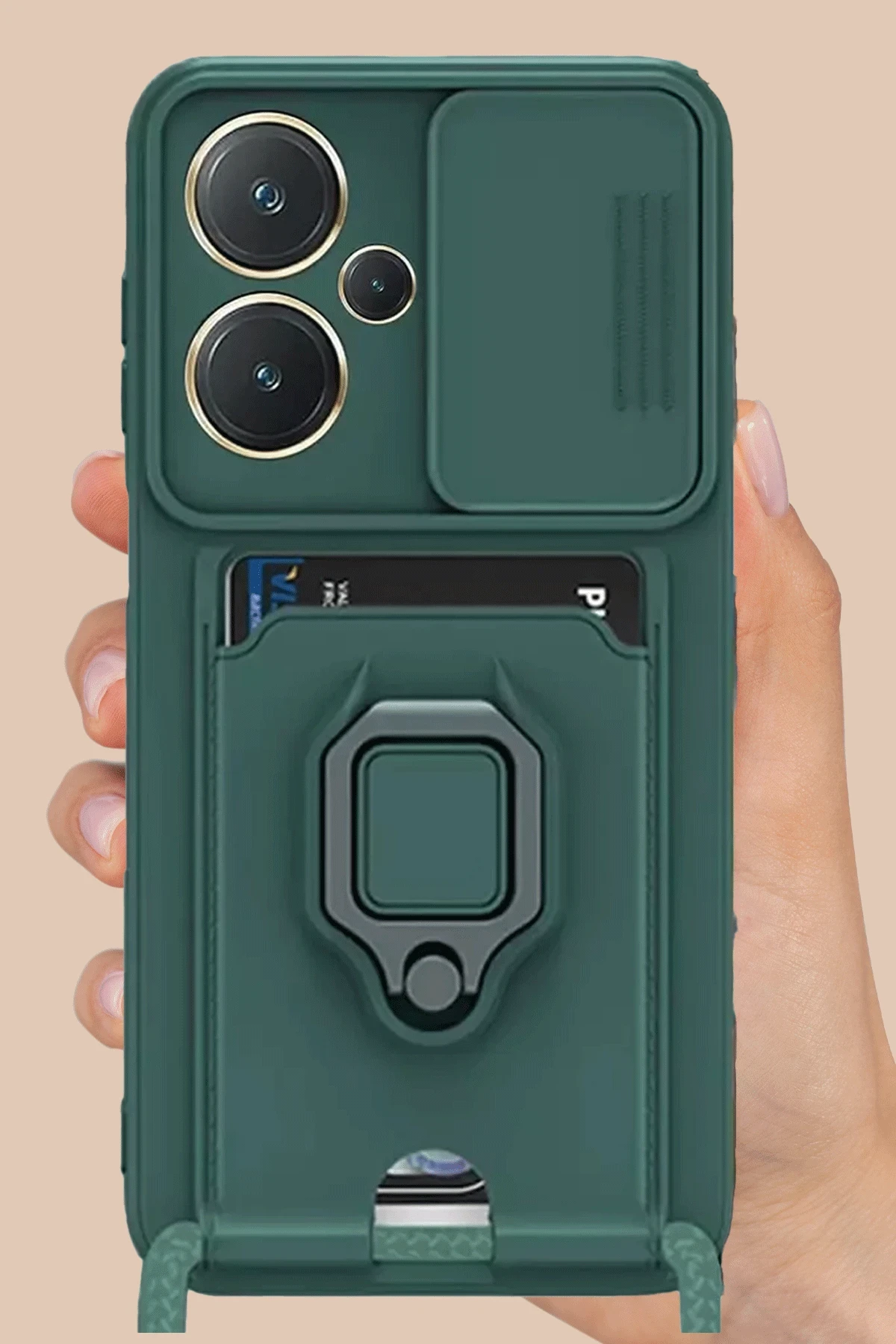 Newface Xiaomi Redmi Note 13 Pro Plus Kılıf Zuma Kartvizitli Yüzüklü Silikon - Siyah