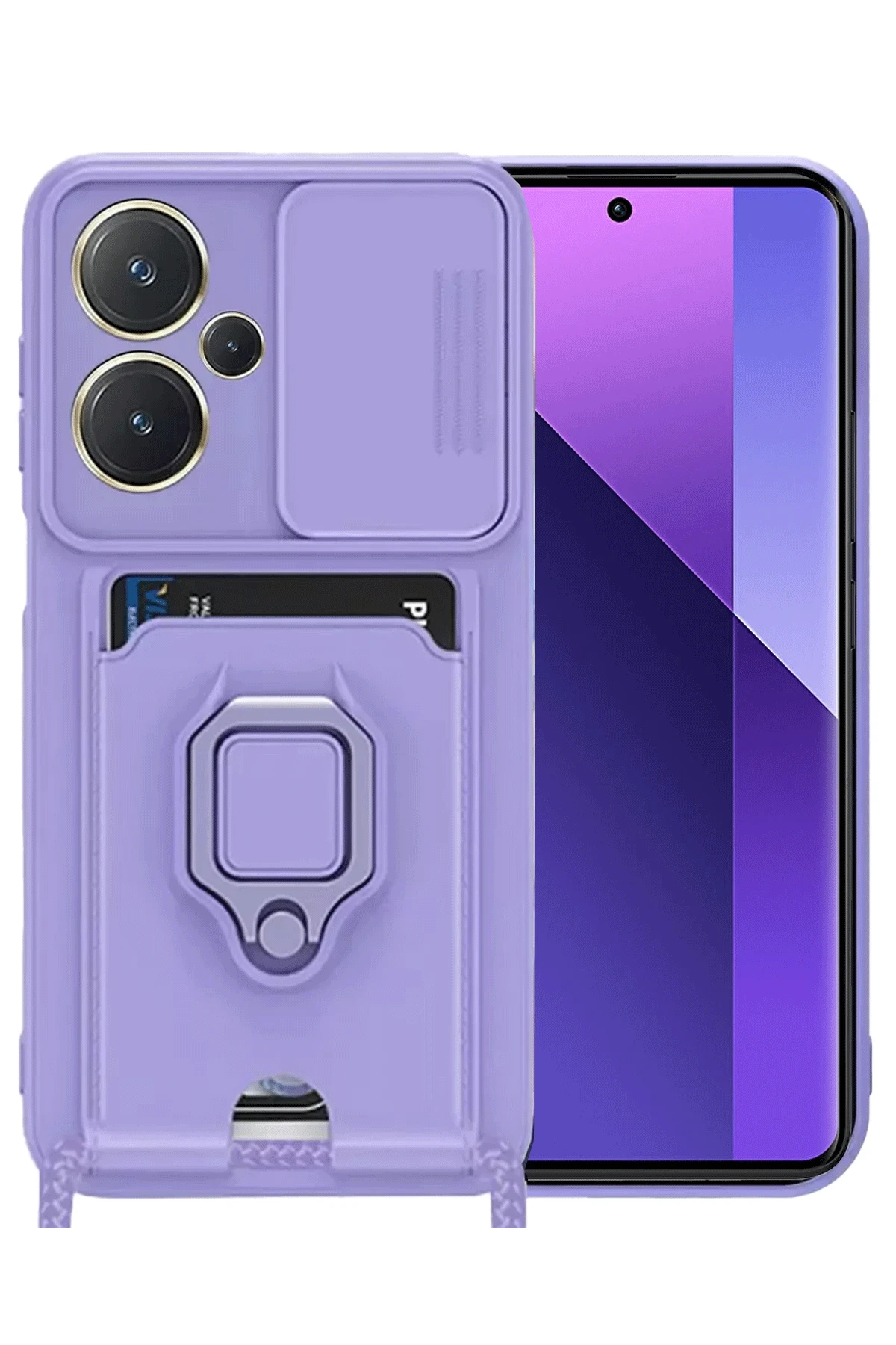 Newface Xiaomi Redmi Note 13 Pro Plus Kılıf Zuma Kartvizitli Yüzüklü Silikon - Lila