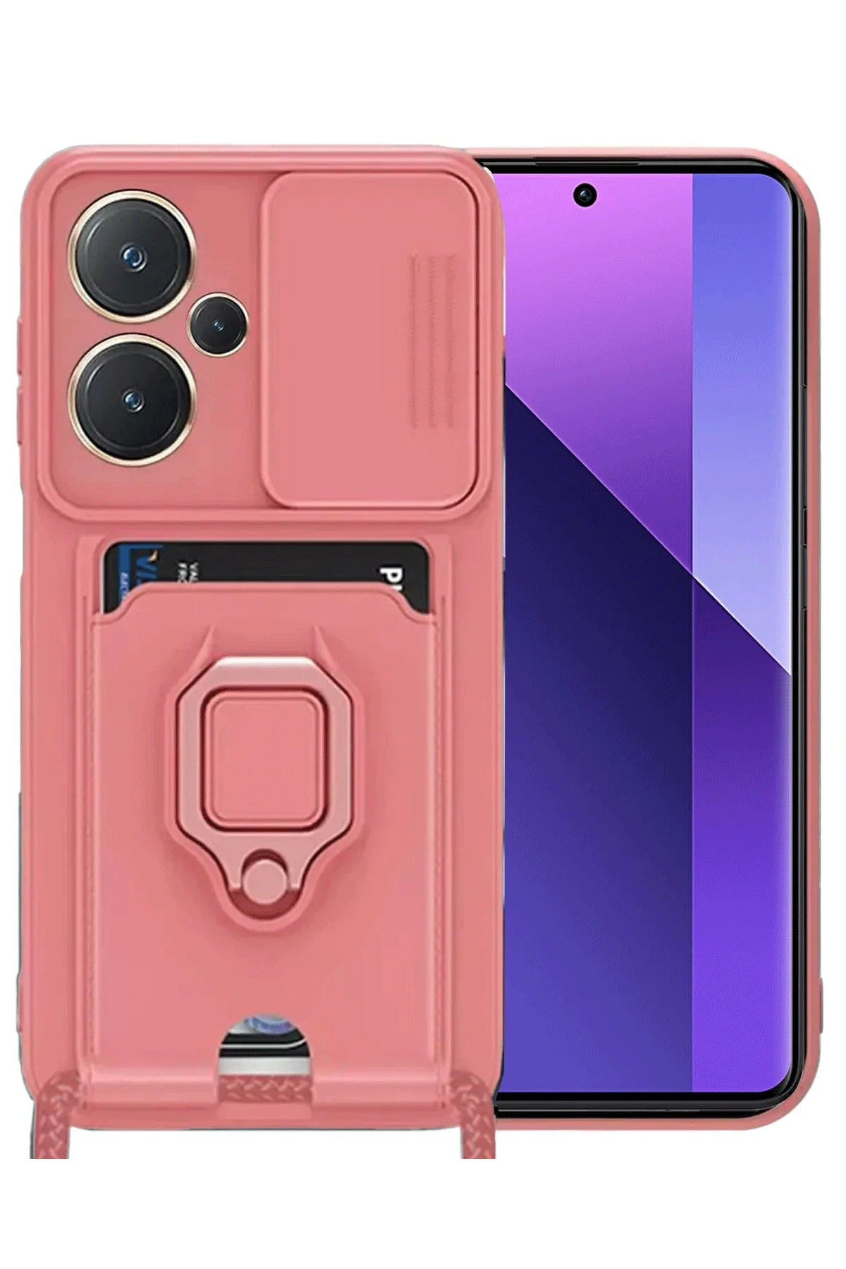 Newface Xiaomi Redmi Note 13 Pro Plus Kılıf Zuma Kartvizitli Yüzüklü Silikon - Pembe