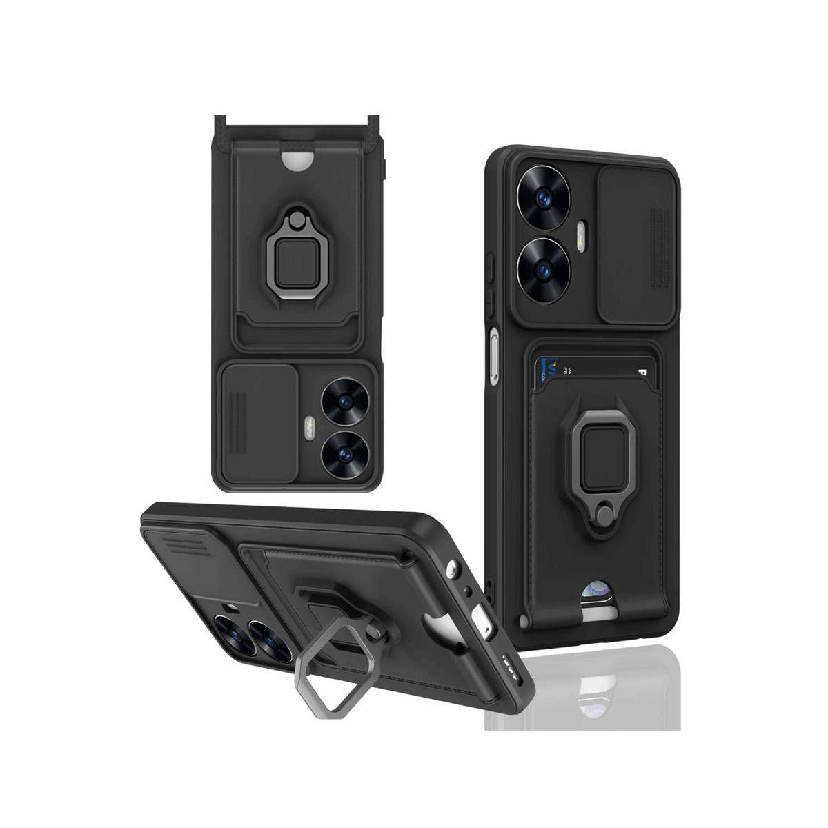 Newface Realme C55 Kılıf Zuma Kartvizitli Yüzüklü Silikon - Siyah — görsel 11