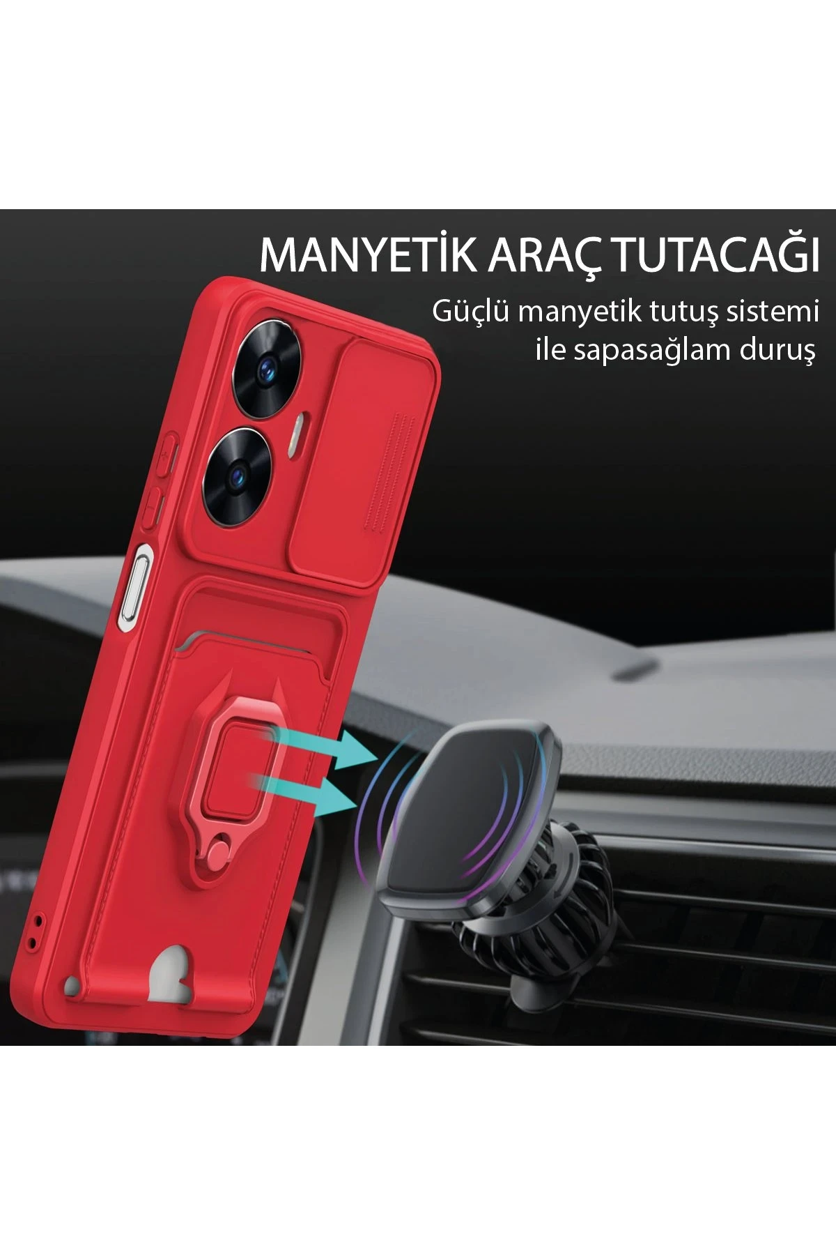 Newface Realme C55 Kılıf Zuma Kartvizitli Yüzüklü Silikon - Siyah — görsel 3