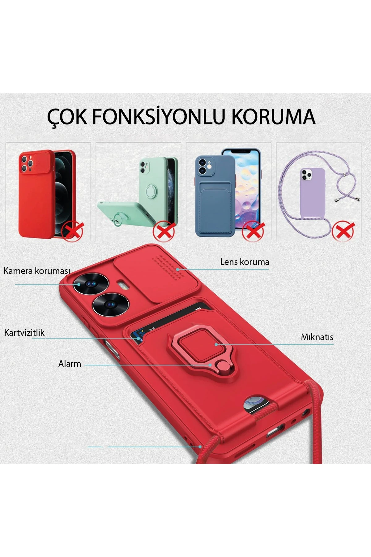 Newface Realme C55 Kılıf Zuma Kartvizitli Yüzüklü Silikon - Siyah — görsel 4