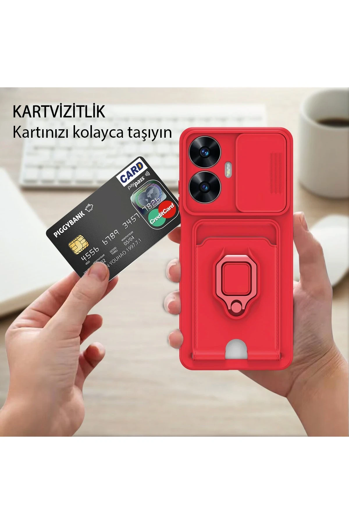 Newface Realme C55 Kılıf Zuma Kartvizitli Yüzüklü Silikon - Siyah — görsel 5