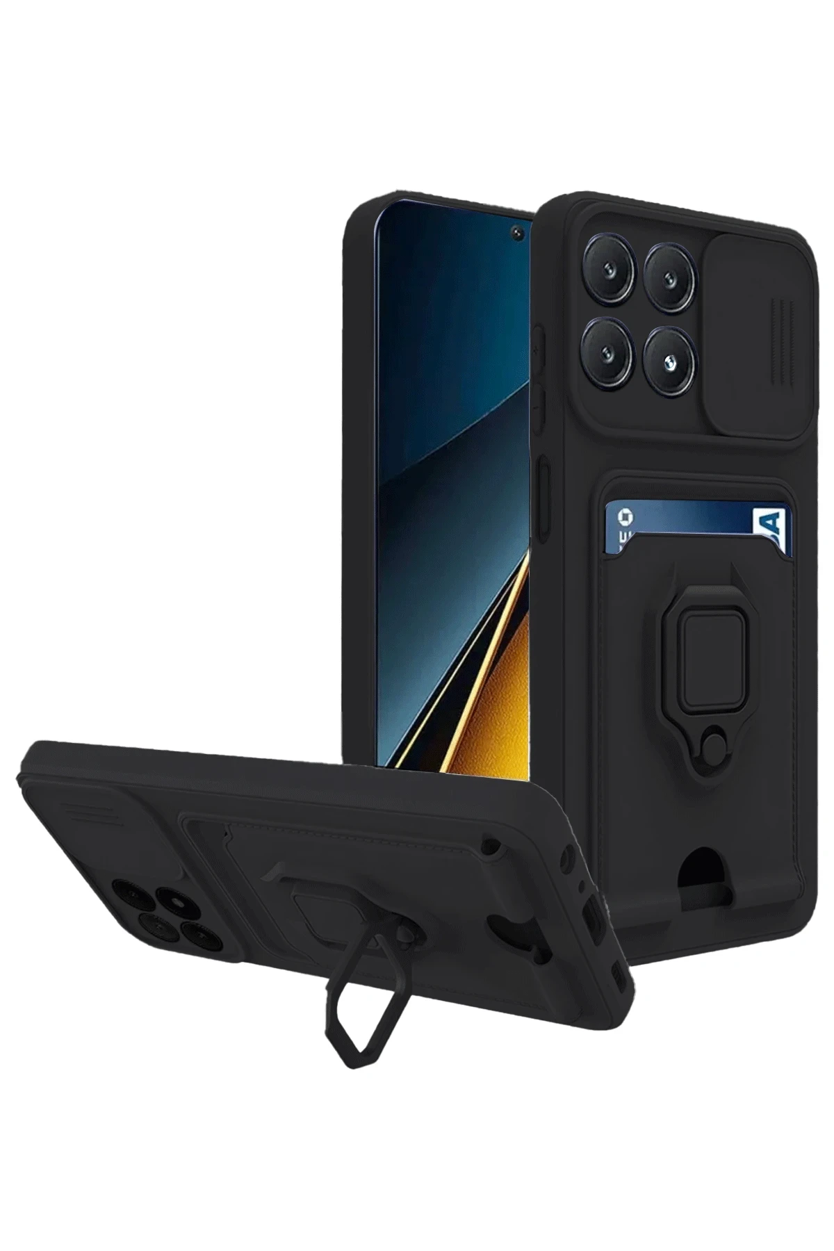 Newface Xiaomi Poco X6 Pro Kılıf Zuma Kartvizitli Yüzüklü Silikon - Siyah