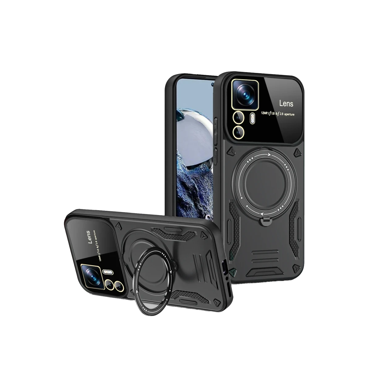 Newface Xiaomi 12T Pro Kılıf Joy Lens Standlı Kapak - Siyah — görsel 4