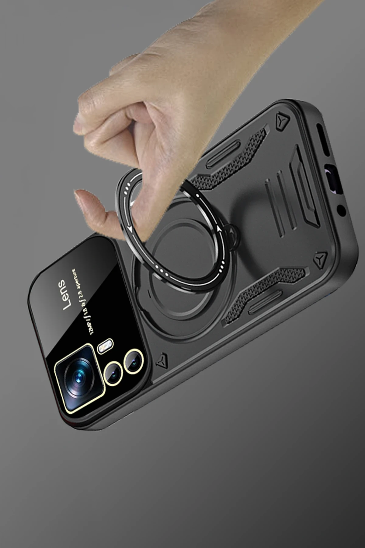 Newface Xiaomi 12T Pro Kılıf Joy Lens Standlı Kapak - Siyah — görsel 3