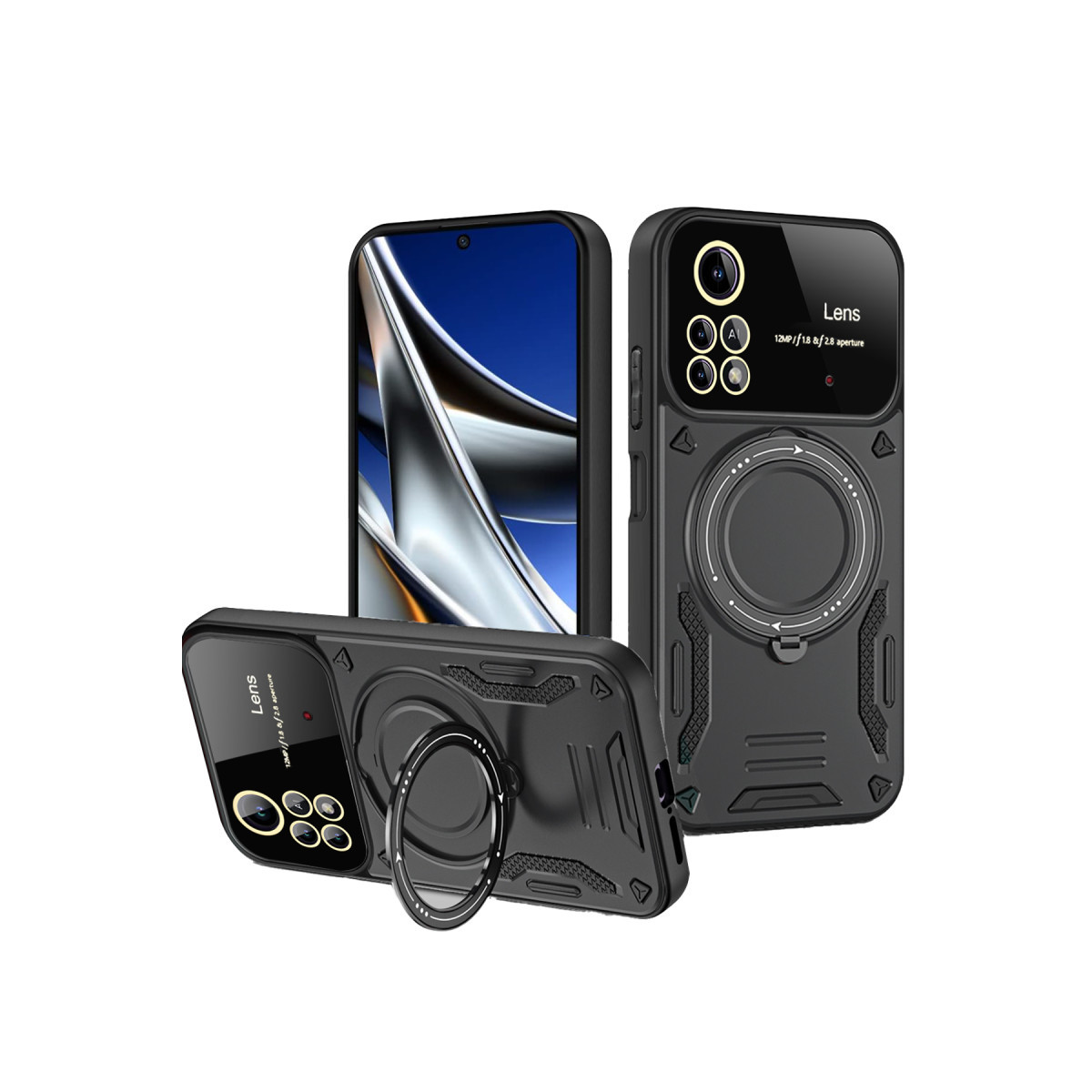 Newface Xiaomi Poco X4 Pro 5G Kılıf Joy Lens Standlı Kapak - Siyah — görsel 9