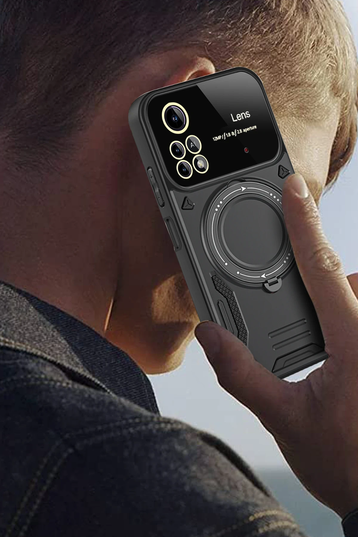 Newface Xiaomi Poco X4 Pro 5G Kılıf Joy Lens Standlı Kapak - Siyah — görsel 4