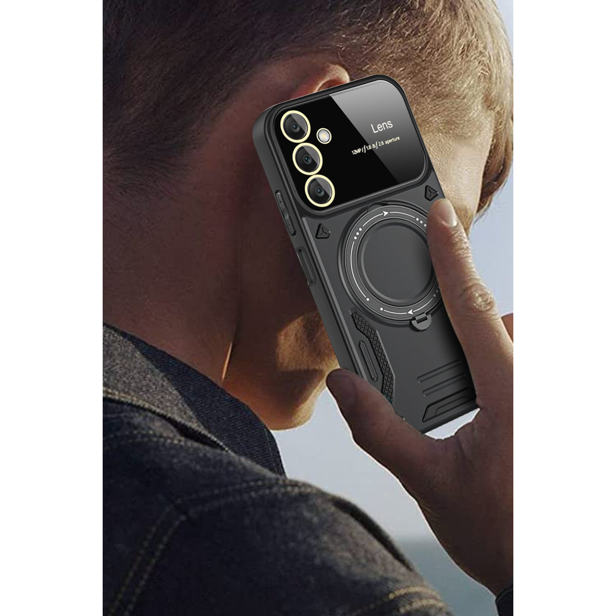 Newface Samsung Galaxy A56 Kılıf Joy Lens Standlı Kapak - Siyah — görsel 9