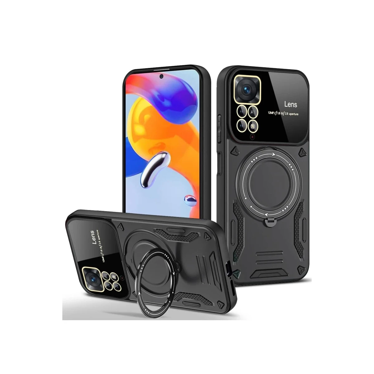Newface Xiaomi Redmi Note 11 Pro Kılıf Joy Lens Standlı Kapak - Siyah — görsel 4