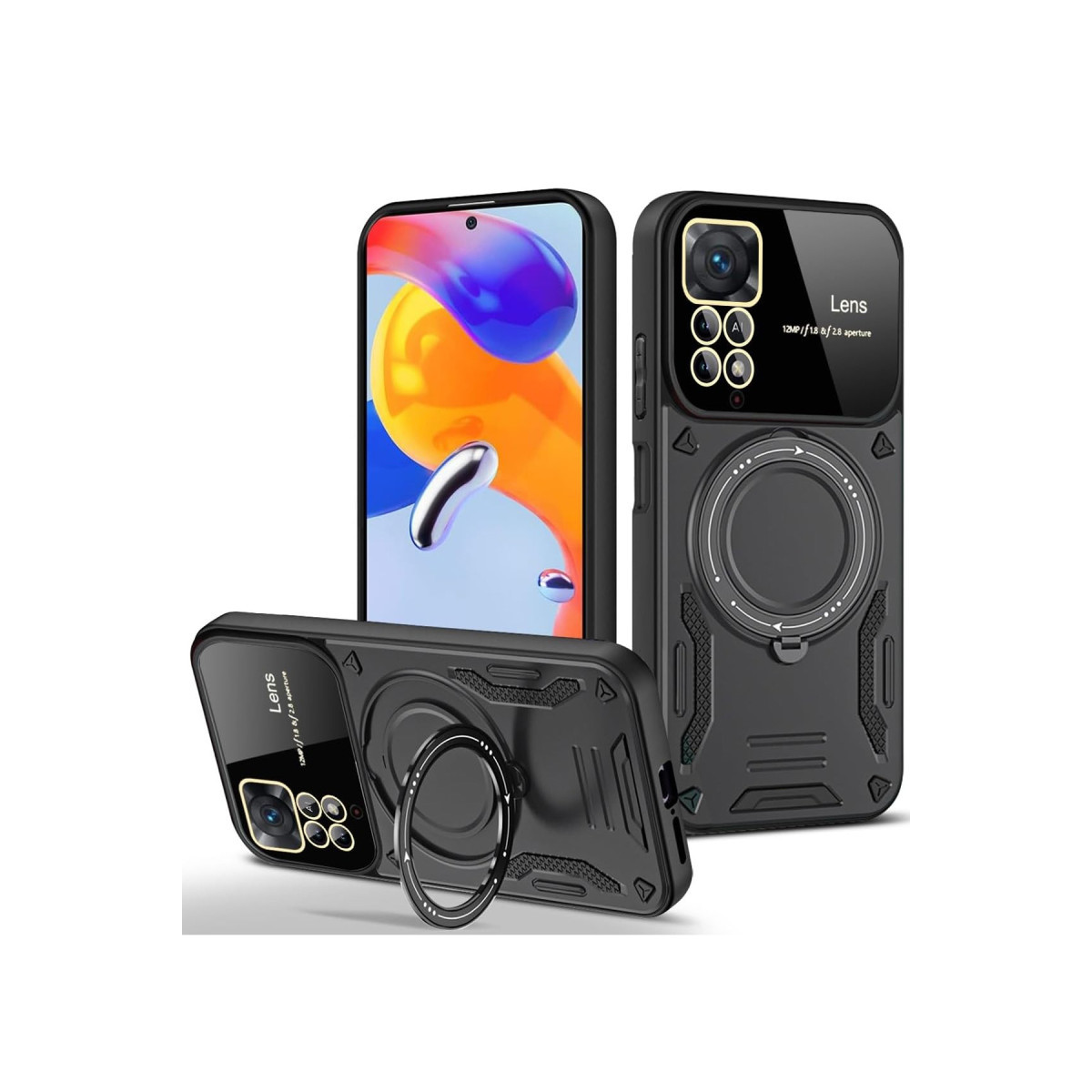 Newface Xiaomi Redmi Note 11 Pro Kılıf Joy Lens Standlı Kapak - Siyah — görsel 7